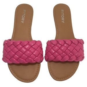 FITORY Flat Sandals Open Toe Slip On with Braided Strap Hot Pink Women’s Size 9